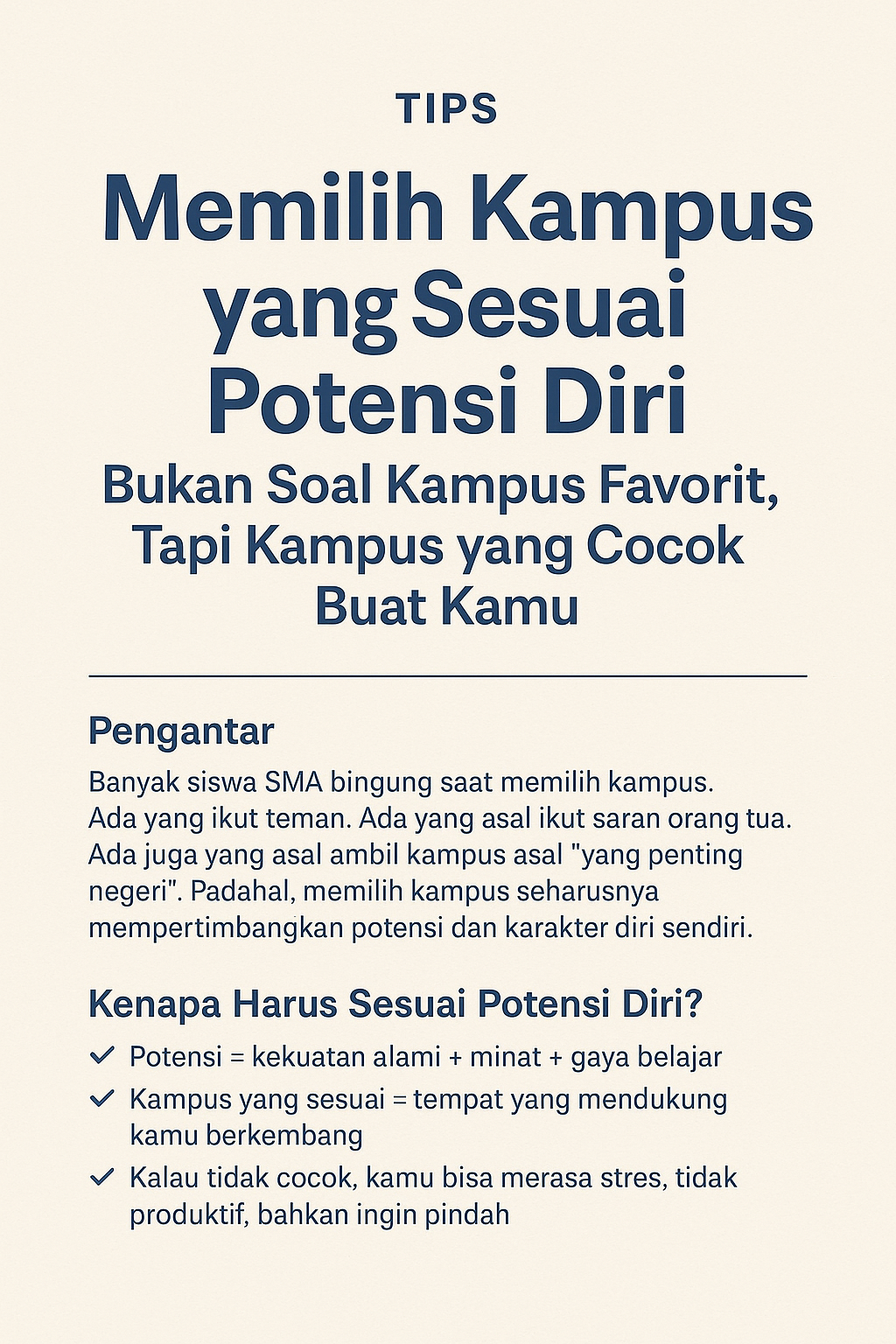 Tips Memilih Kampus yang Sesuai Potensi Diri Bukan Soal Kampus Favorit, Tapi Kampus yang Cocok Buat Kamu