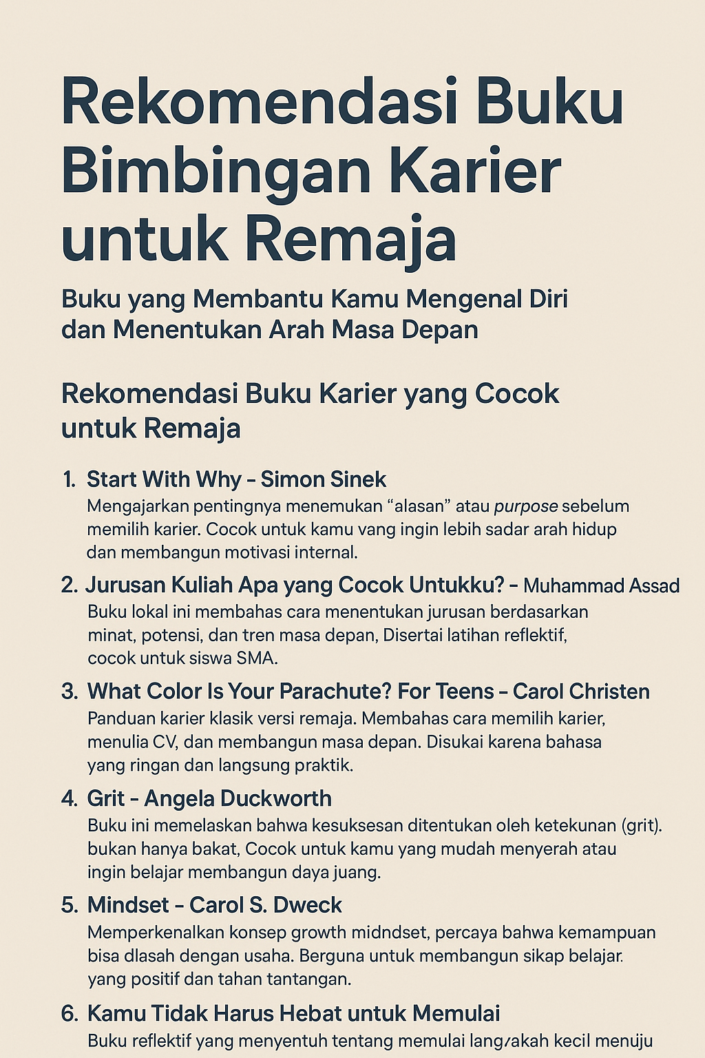 Rekomendasi Buku Bimbingan Karier untuk Remaja Buku yang Membantu Kamu Mengenal Diri dan Menentukan Arah Masa Depan